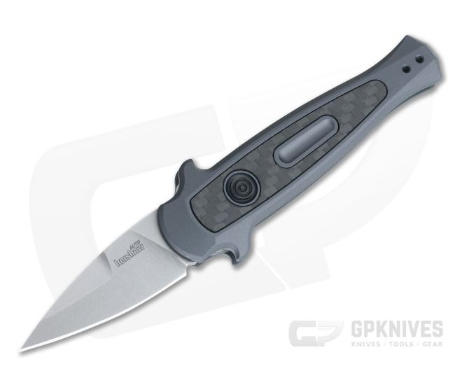 Kershaw Launch 12CA California Legal Stiletto Stonewashed Carbon Fiber Inlaid Gray Automatic Knife 7130GRYSW - KS-7130GRYSW