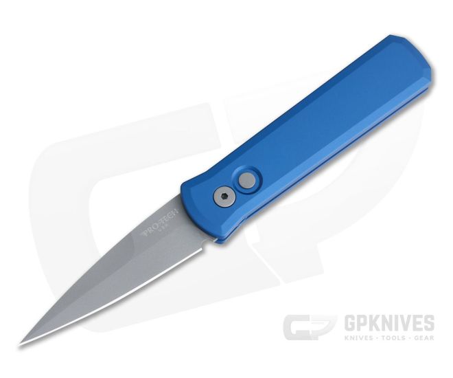 Protech Knives Godson Blasted Plain Edge Solid Blue Aluminum 720-BLUE - PT-720-BLUE