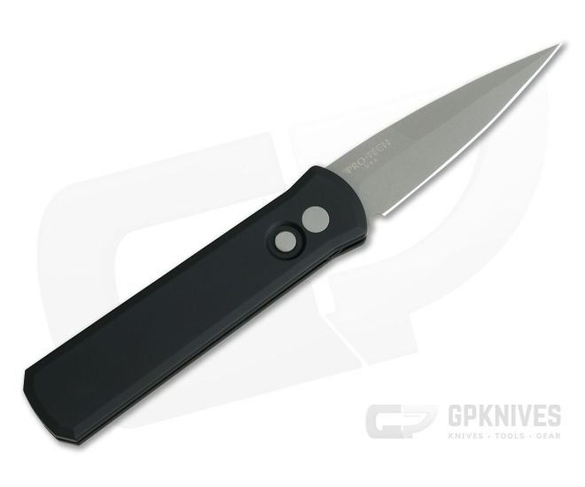 Protech Knives Godson Left Handed Blasted Plain Edge Black Aluminum Automatic 720-LH - PT-720-LH