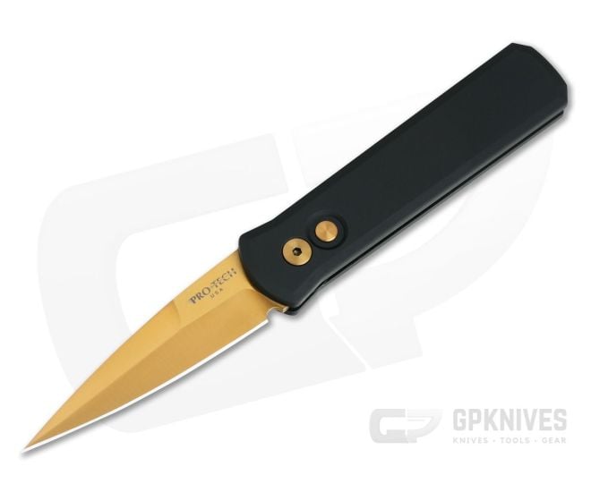 Protech Knives Godson Copper Rose Coated Plain Edge Solid Black Aluminum 721-CR - PT-721-CR