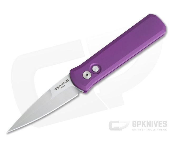 Protech Knives Godson 721 Satin Plain Edge Solid Purple Aluminum - PT-721-SATIN-PURPLE