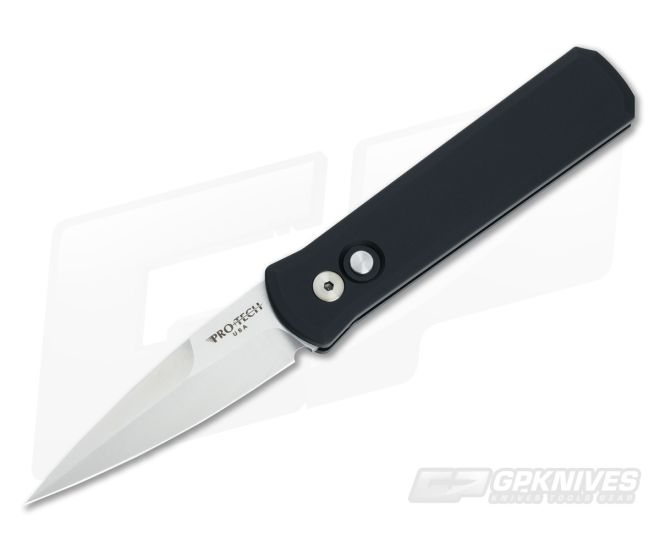Protech Knives Godson Satin Plain Edge Solid Black Aluminum 721-SATIN - PT-721-SATIN