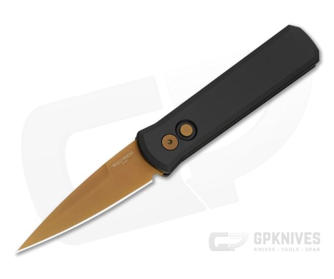 Protech Godson Auto Black Handle Tan PVD Blade - PT-721-TAN