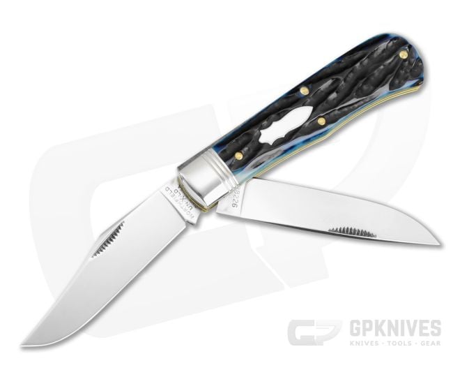 Great Eastern Cutlery Northfield UN-X-LD #72 French Creek Trapper Continental Blue India Jigged Bone 1095 Carbon Steel Two-Blade Pocket Knife (3.87" Closed) 728226 - GEC-728226-CBIJB