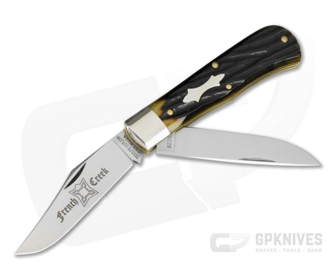 Great Eastern Cutlery Tidioute #72 French Creek Trapper Pine Bark India Jigged Bone 1095 Carbon Steel Two-Blade Pocket Knife (3.87" Closed) 728226 - GEC-728226-PBIJB