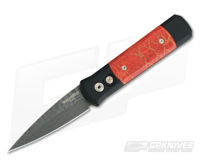 Protech Knives Godson Custom Automatic Nichols Damascus Red Apple Coral Inlays 750-RAC - PT-750-RAC