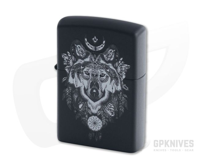 Zippo Lighter Aztec Wolf Matte Black Windproof Lighter 77415 - ZI-77415