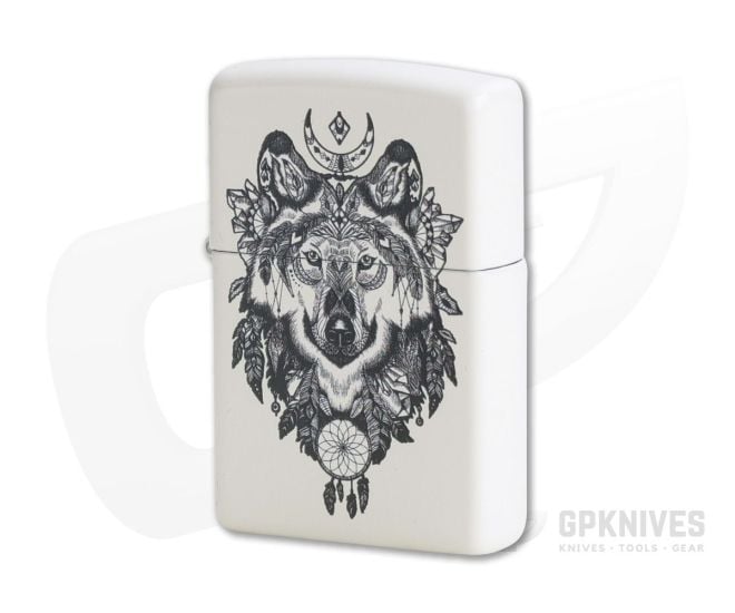 Zippo Lighter Matte White Aztec Wolf 79482 - ZI-79482