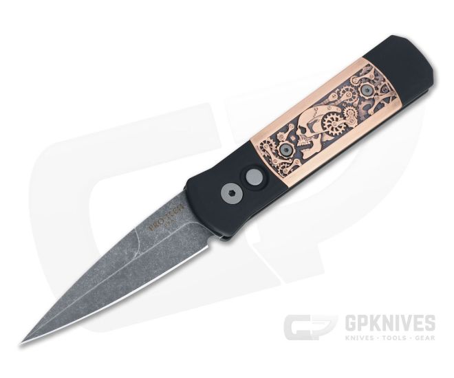 Protech Godson Acid Washed Shaw Copper Steampunk Limited Black Automatic Knife 7SP-5 - PT-7SP-5