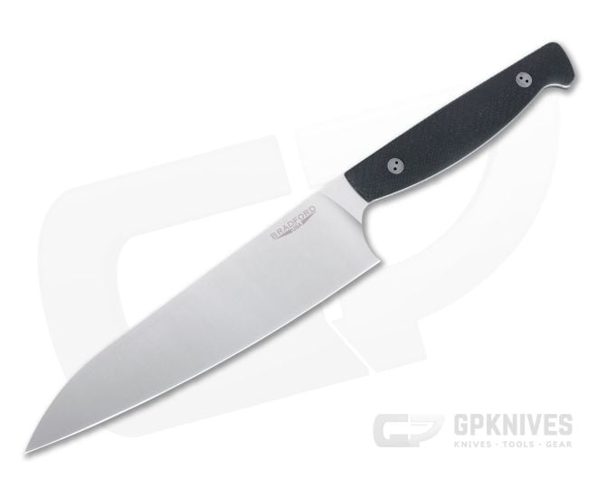 Bradford Knives 8" Chef Stonewashed M390 Micro Textured Black G10 Kitchen Knife - BK-8-CHEF-M390