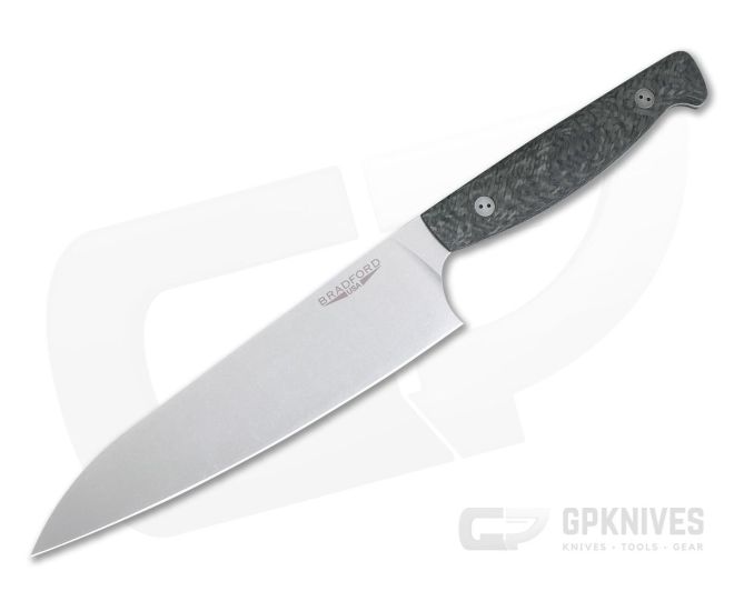 Bradford Knives 8" Chef Stonewashed M390 Micro Textured Carbon Fiber Kitchen Knife - BK-8-CHEF-SW