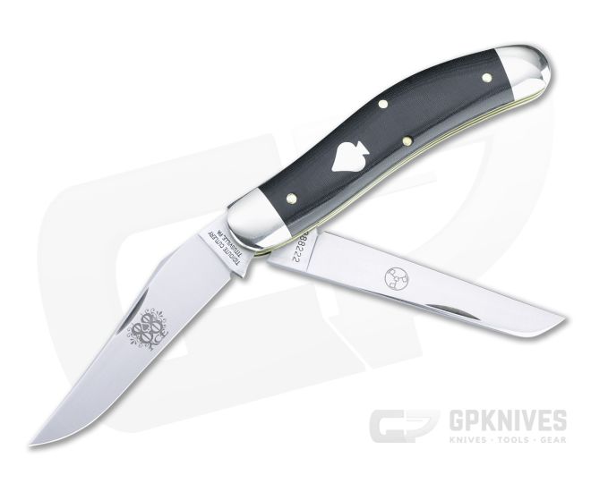 Tidioute #88 PPP Bayou Trapper Ace of Spades Black Linen Micarta Slip Joint Folder - GEC-888222-BLM
