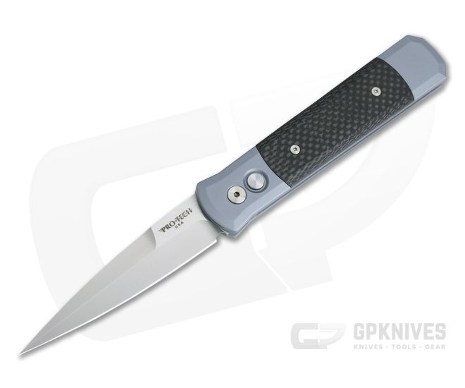 Protech Knives Godfather Special Grey Satin Plain Edge Carbon Fiber Inlays 900-CF - PT-900-CF