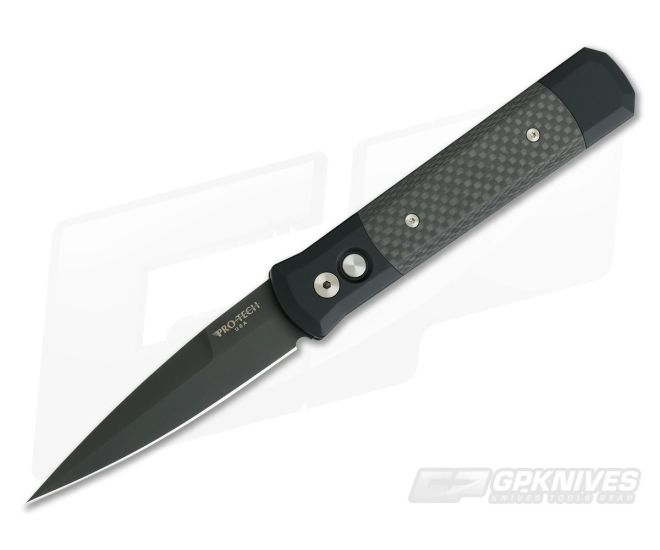Protech Knives Godfather Black DLC Plain Edge Carbon Fiber Inlays 901 BT - PT-901-BT