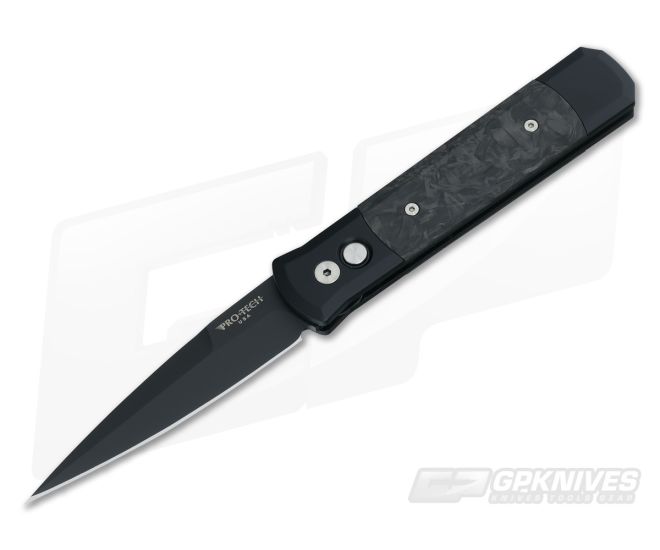 Protech Knives Godfather Black Plain Edge Marbled Carbon Fiber Inlays 905-M - PT-905-M