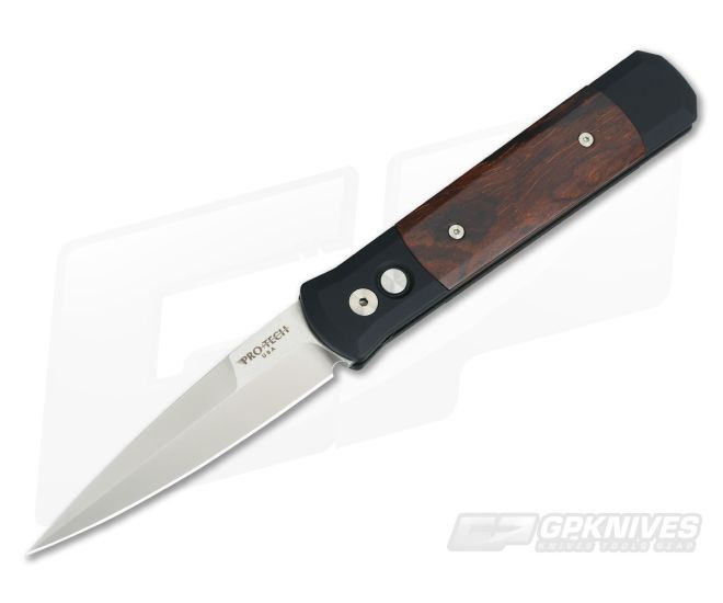 Protech Knives Godfather Satin Plain Edge Cocobolo Inlays 906-C - PT-906-C