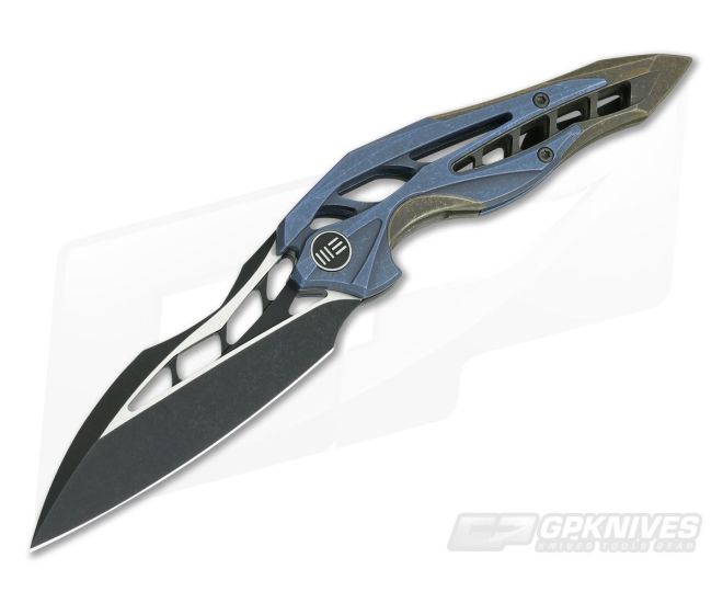 WE Knives Arrakis Isham 906B Flipper Blue Bronze Titanium Black Stonewash M390 - WE-906B