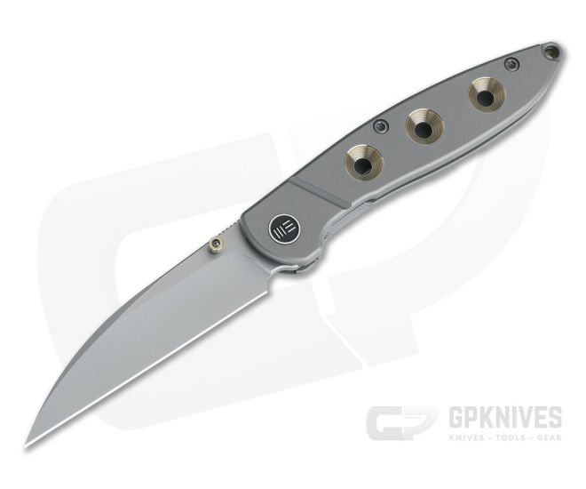 WE Knives 908A Schism Wharncliffe Gold Hole Titanium Frame Lock Stonewashed S35VN - WE-908A