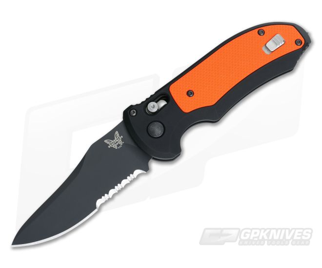 Benchmade 9170SBK-ORG Auto Triage Orange and Black Handle Black Serrated Blade - BM-9170SBK-ORG