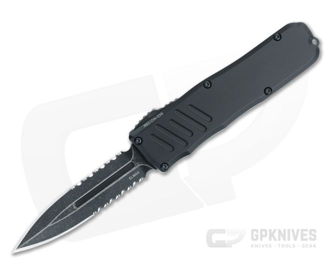 Guardian Tactical Recon-035 OTF Black Handle Dark Stonewash Serrated D/E Elmax Blade 93632 - GT-93632