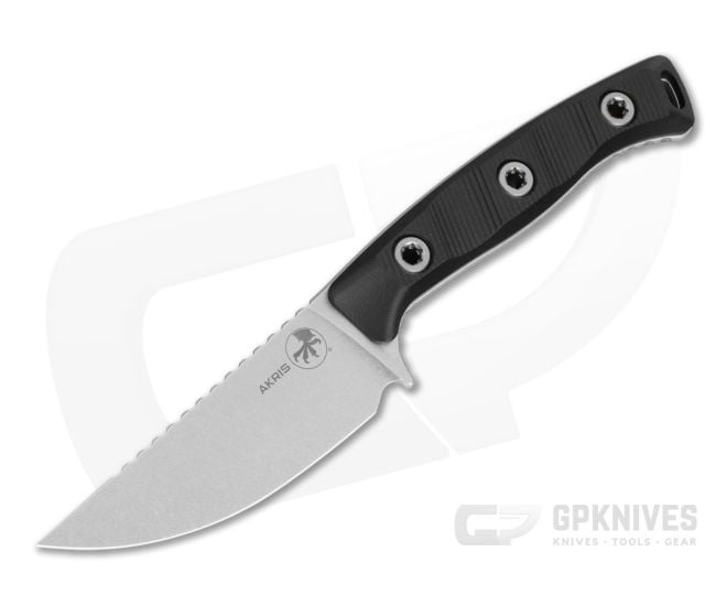 Microtech Akris Black G10 Stonewash M390MK Tan Kydex Sheath Fixed Blade Knife (3.70" Blade) 95-10 BK-6 - MT-95-10BK-6