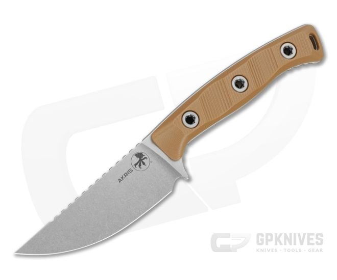 Microtech Akris Dark Earth Brown G10 M390MK Tan Kydex Sheath Fixed Blade Hunting Knife (3.70" Blade) 95-10DE-6 - MT-95-10DE-6