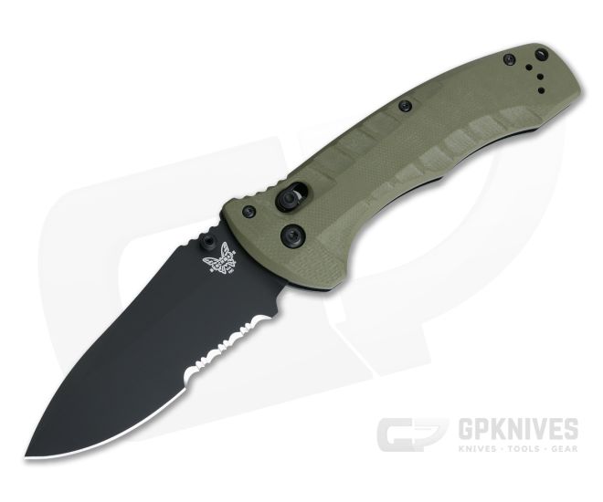 Benchmade 980SBK Turret Olive Drab G10 Black Serrated S30V Tactical AXIS Lock Folder - BM-980SBK