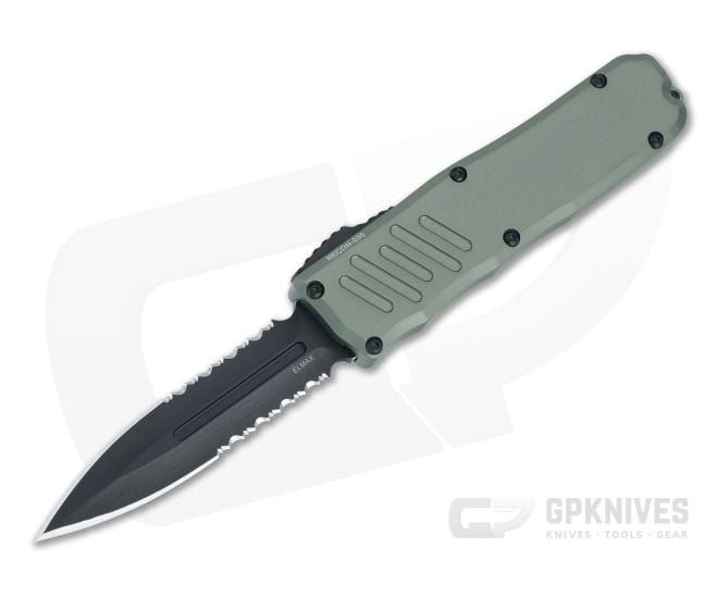 Guardian Tactical Recon-035 Black Tactical Elmax Serrated Double Edge Green OTF Automatic 98132 - GT-98132
