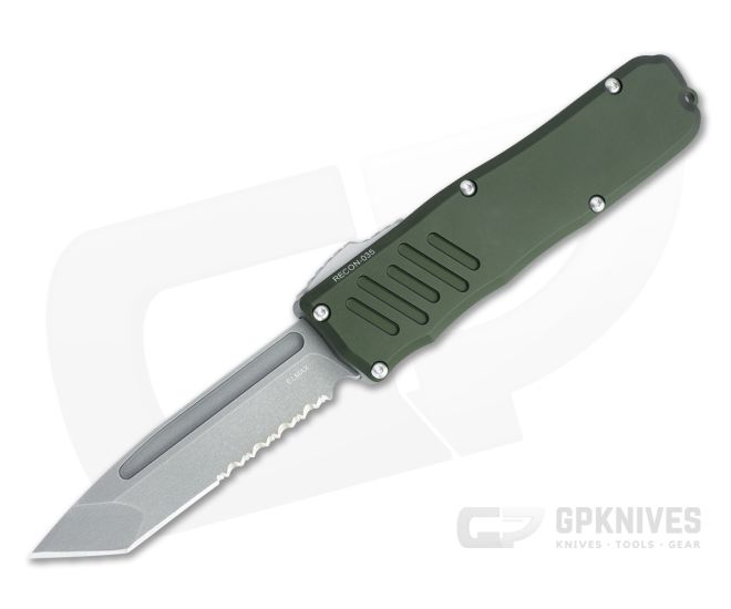 Guardian Tactical Recon-035 Stonewashed Part Serrated Elmax Tanto OD Green OTF Automatic 98522 - GT-98522