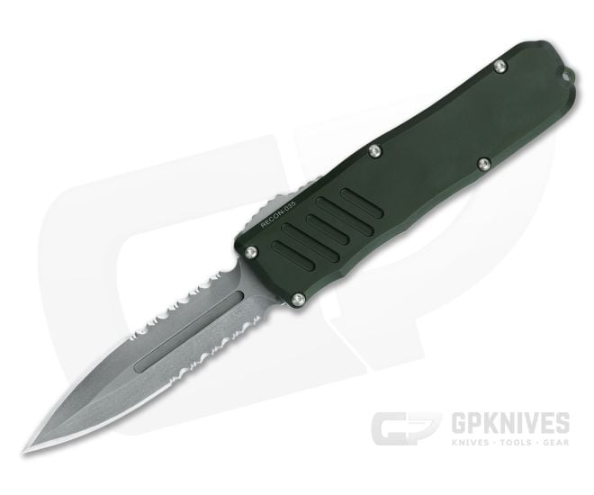 Guardian Tactical Recon-035 OTF OD Green Handle Stonewash Serrated D/E Elmax Blade 98532 - GT-98532