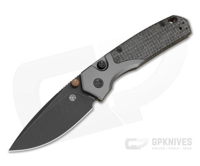 Vosteed Psyop 299 Black Micarta S35VN Black Stonewash Titanium Bolster Button Lock Folding Knife (2.99") - VSD-A2233