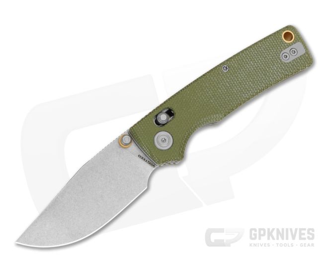 Vosteed Porcupine ModSwap Green Micarta Crossbar Lock 154CM Stonewash Folding Knife (3.08") - VSD-A3104