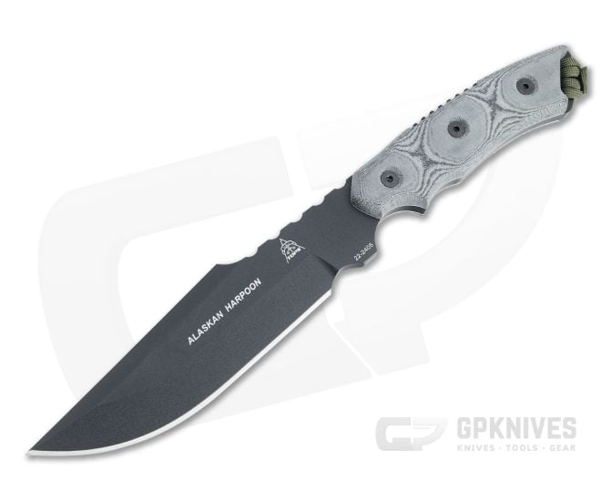 TOPS Alaskan Harpoon Black 1095 Black Linen Micarta Fixed Blade AH906 - TP-AH906