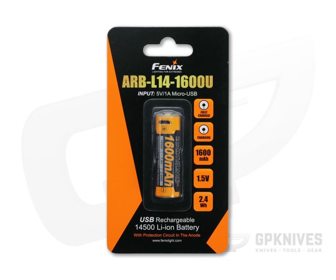 Fenix ARB-L14-1600U Rechargeable 14500 1600mAh 1.5V Protected Lithium Ion (Li-ion) Battery - FF-ARB-L14-1600U