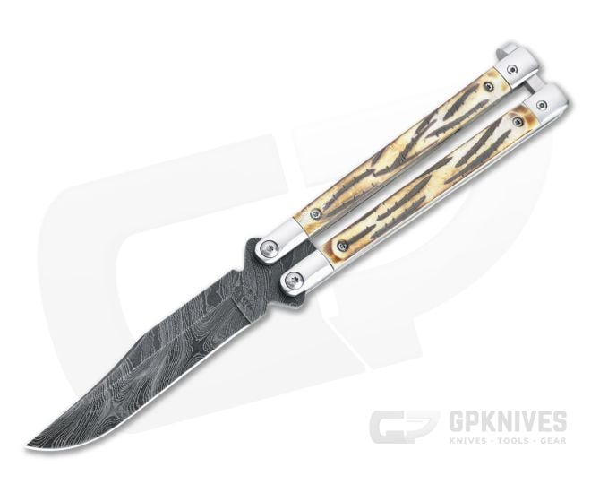 Bear and Son Damascus Stag Balisong Knife 517D - BS-517D