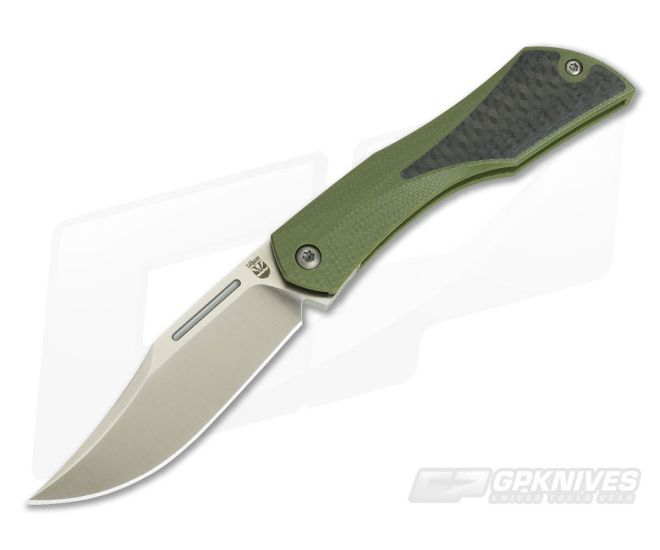 Isham Bladeworks Blackstar Green G10 Carbon Fiber Inlay M390 Detent Slipjoint Flipper - IB-BLACKSTAR-GREEN