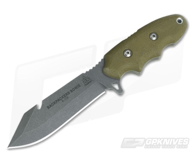 TOPS Knives Backpacker's Bowie Green Canvas Micarta Fixed Blade BPB-01 - TP-BPB-01