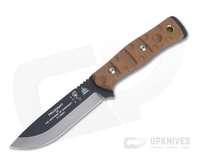 TOPS B.O.B. Fieldcraft Black 1095 Rocky Mountain Tread Tan Micarta Fixed Blade Knife BROS-01RMT - TP-BROS-01RMT