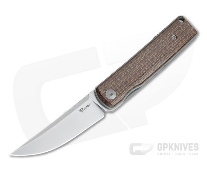 Reate Knives Bushido Brown Burlap Micarta Stonewashed M390 Kwaiken Front Flipper - RK-BUSHIDO-001
