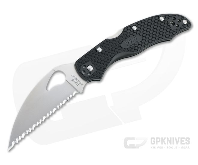 Byrd Harrier 2 Wharncliffe Lightweight Black FRN Satin Serrated Folder BY01SBKWC2 - BY-01SBKWC2