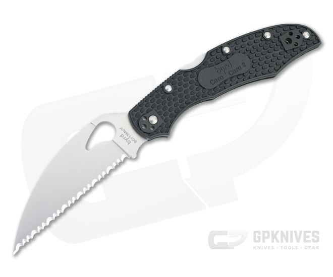 Byrd Cara Cara 2 Wharncliffe Lightweight Black FRN Satin Serrated Folder BY03SBKWC2 - BY-03SBKWC2