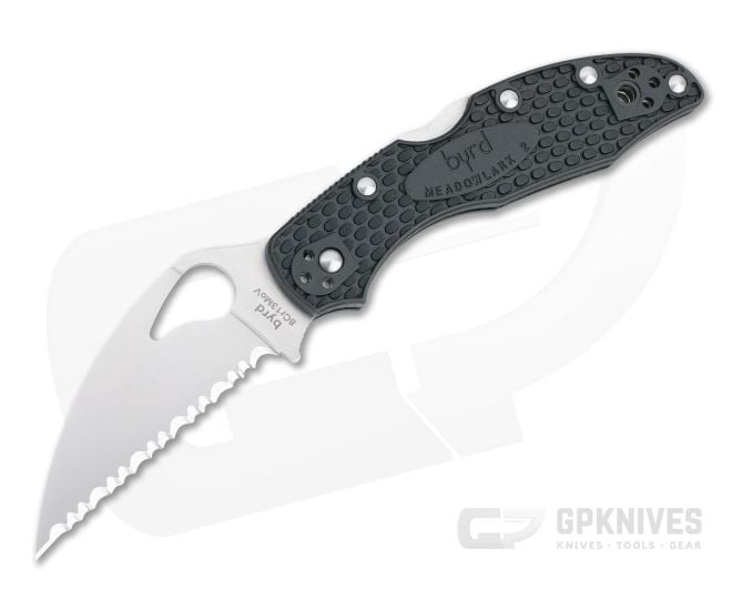 Byrd Meadowlark 2 Wharncliffe Lightweight Black FRN Satin Serrated Folder BY04SBKWC2 - BY-04SBKWC2