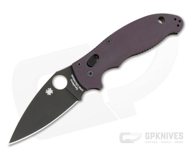 Spyderco Manix 2 Purple G10 Black DLC CPM Cru-Wear Folding Knife (3.37" Blade) Pre-Owned C101GPPRBK2 - SP-C101GPPRBK2