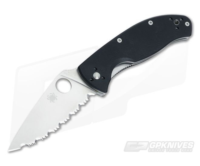 Spyderco Tenacious Satin Fully Serrated Black G10 Liner Lock C122GS - SP-C122GS