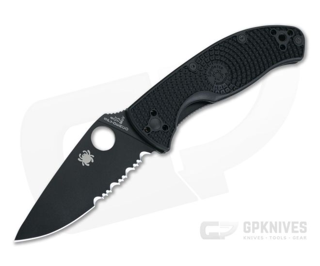 Spyderco Tenacious Lightweight Black FRN Black Partially Serrated Liner Lock C122PSBBK - SP-C122PSBBK