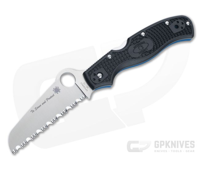 Spyderco Rescue 3 Thin Blue Line Serrated VG10 Black FRN Folder C14FSBKBL3 - SP-C14FSBKBL3