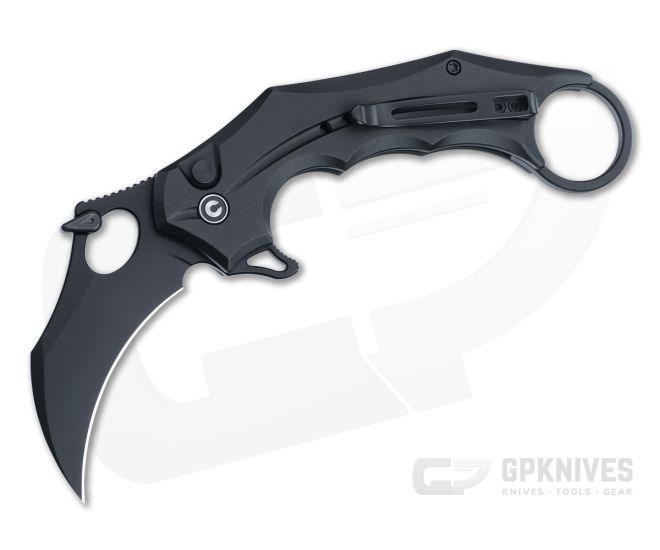 CIVIVI Incisor II Button Lock Karambit Black Aluminum Handle Black Nitro-V Hawkbill Blade C16016B-1 - CV-C16016B-1