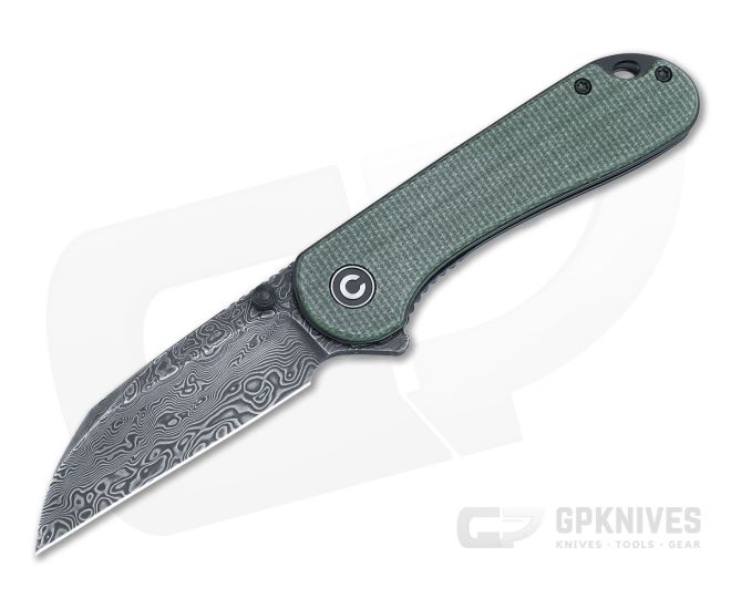 CIVIVI Elementum Liner Lock Flipper Green Canvas Micarta Damascus Wharncliffe Blade C18062AF-DS1 - CV-C18062AF-DS1