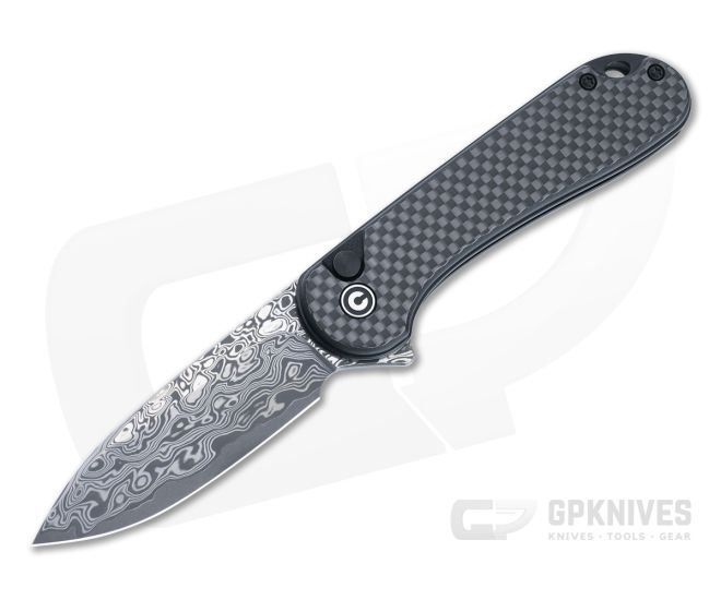 CIVIVI Button Lock Elementum II Flipper Carbon Fiber/G10 Laminate Damascus Drop Point Blade C18062PB-DS1 - CV-C18062PB-DS1