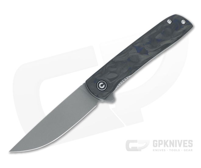 CIVIVI Bo Zinker Gray Stonewashed Nitro-V Blue Carbon Fiber Liner Lock Flipper C20009B-A - CV-C20009B-A
